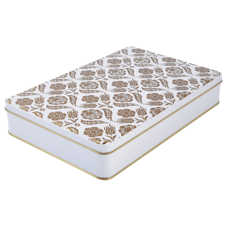 Metal Kutu | Beyaz Çini Desenli Dikdörtgen Teneke Kutu | 26.5 cm x 17.5 cm x 4.5 cm (72 adet)