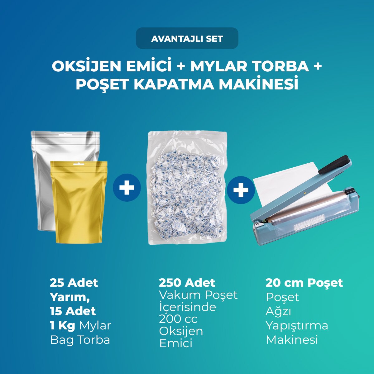 Gıda Saklama Seti (Oksijen Emici+Mylar Bag+Yapıştırma Makinesi)